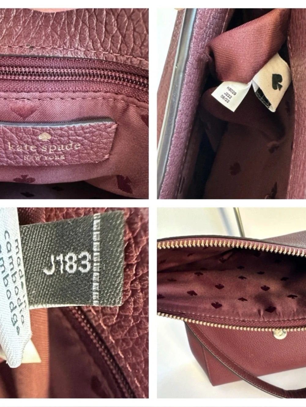 KATE SPADE LEILA MEDIUM FLAP PEBBLED LEATHER SHOULDER BAG IN CHERRYWOOD EUC